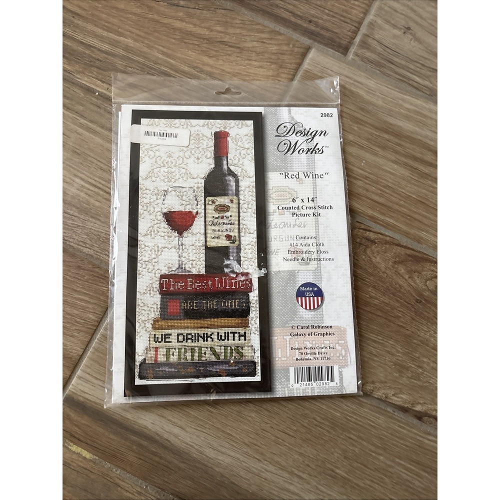 Design Works RED WINE Counted Cross Stitch Picture Kit‎ SEALED 6" X 14" NEW